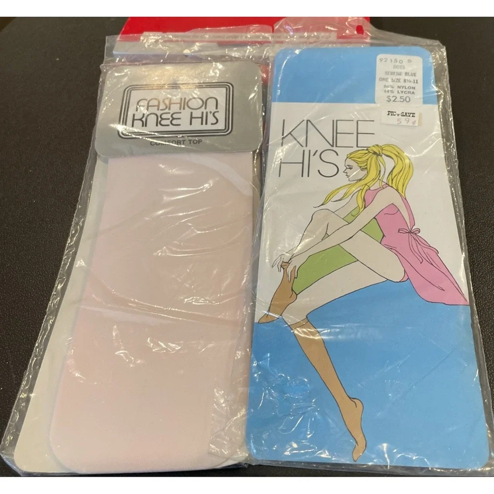 Hampshire Designers Womens OS Knee High Socks Blue Pink Vintage Lot 2 Pair NEW